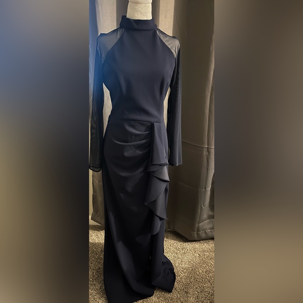 Betsy & Adam Midnight Blue Long Sleeve Dress